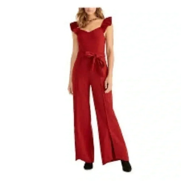 ๐ Rachel Rachel Roy lona Sweetheart Neck Flutter Sleeve Jumpsuit Red Medium - Picture 1 of 10